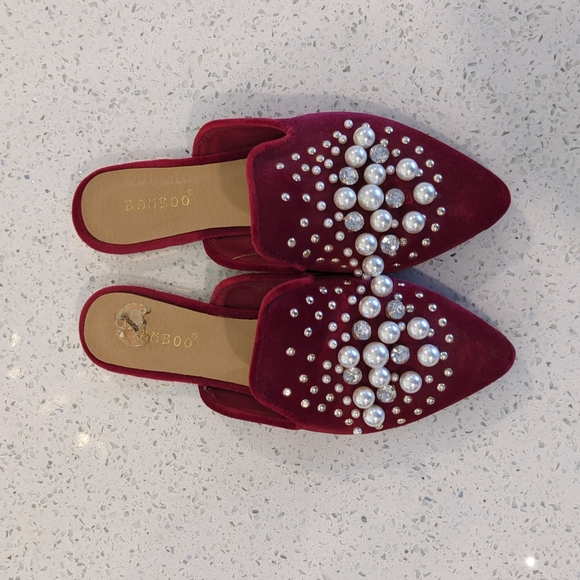 EUC red velvet embellished mules - Picture 1 of 2